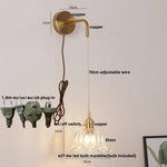 Copper LED Glass Wall Sconce with Pull Chain Switch for Living Dining Room