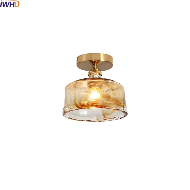 Amber Glass LED Ceiling Lights Modern Home Lighting Copper Socket