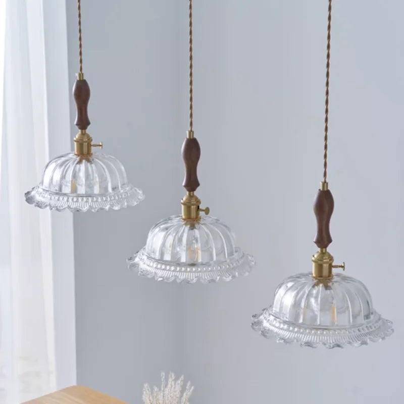 Walnut Flower Glass LED Pendant Chandelier Modern Nordic Hang Lamp