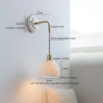 Ceramic Wall Sconce with Copper Arm | Pull Chain Switch LED Bedroom Lamp