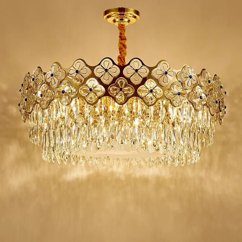 European Crystal Luxury Chandelier Gold Room Decor Hanglamp