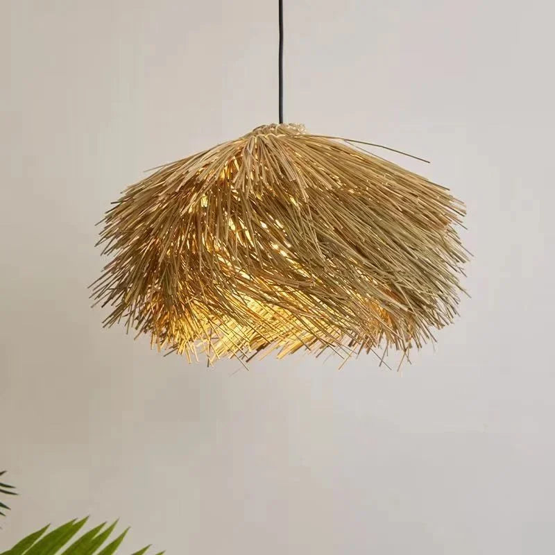 Wabi Sabi Rattan Straw Hat Pendant Chandelier - Nordic Retro B&B Suspended Lamp