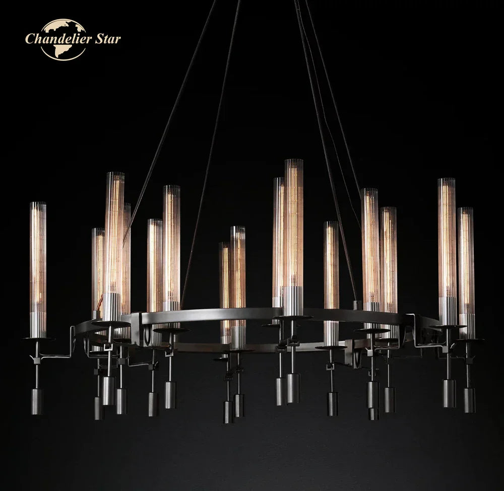 LED Round Glass Chandelier for Living Dining Room Lighting