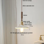 Afralia™ Modern LED Glass Pendant Light Fixture Walnut Wood Hang Lamp