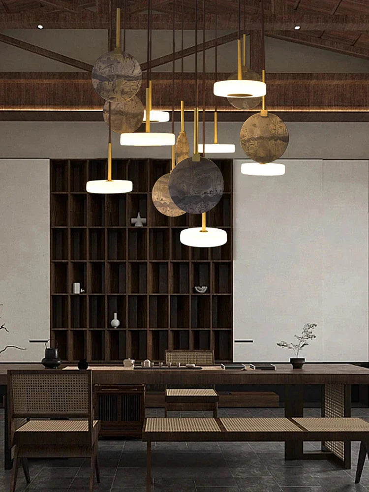 Burlywood Marble LED Ceiling Chandelier for Living Room