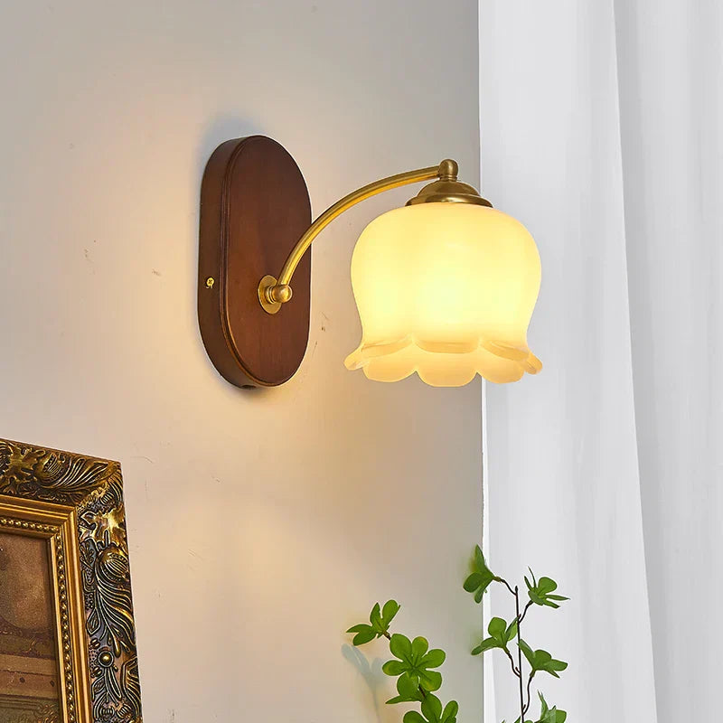 LED Japanese Style Wall Lights Copper Wood Bedside Lamp for Home Bedroom