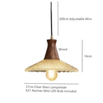 Wood LED Pendant Light with Clear Glass Shade, E27 LED, Japanese-Style Suspension Luminaire