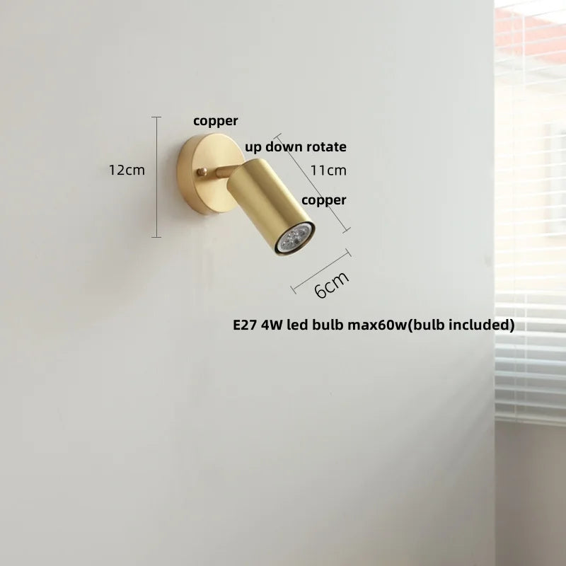 Copper Lampshade LED Wall Sconce Pull Chain Switch Nordic Modern Walnut Wood Mirror Light