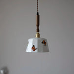 Brown Wood LED Pendant Light - Nordic Modern White Ceramic Hanging Lamp