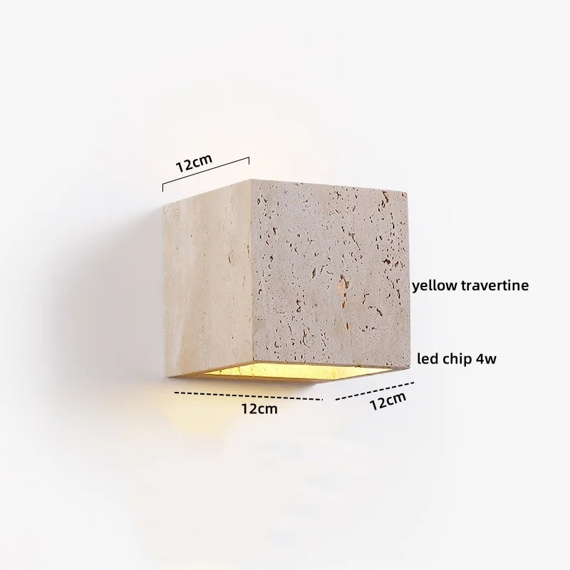 Yellow Travertine LED Wall Lamp Round Bedside Light Fixtures