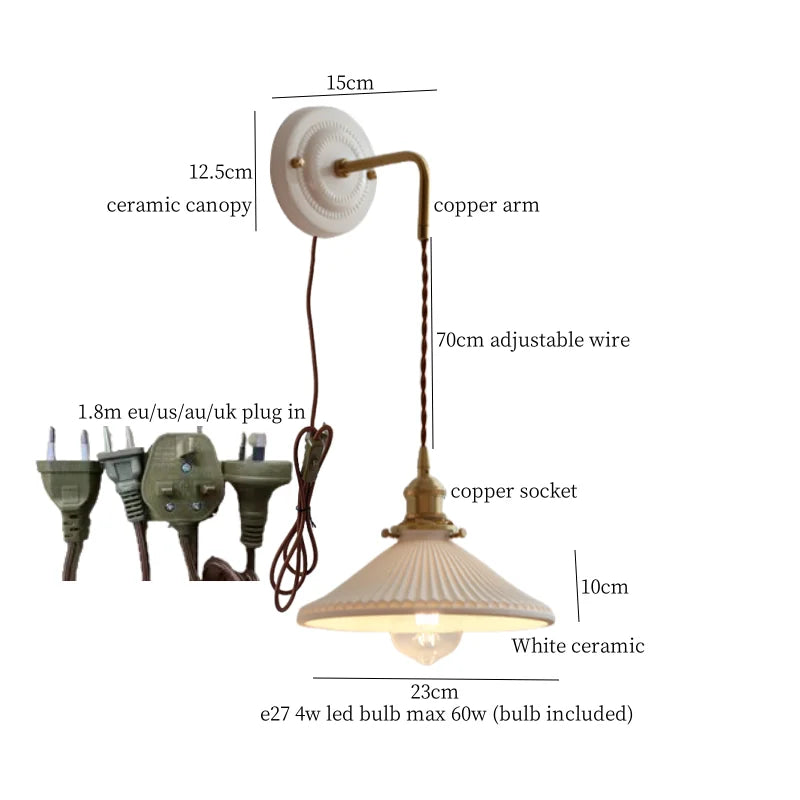 Afralia™ Adjustable LED Wall Sconce Lamp Stripe Ceramic Copper Mirror Bedside