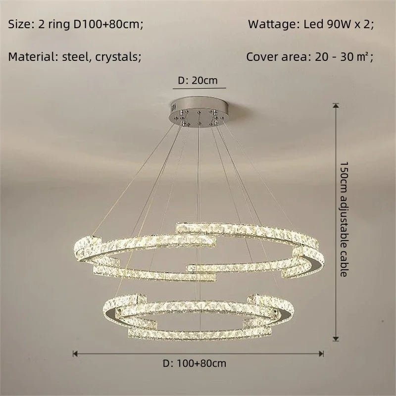 Crystal LED Chandelier Pendant Light Modern Luxury Foyer Ceiling Lamp