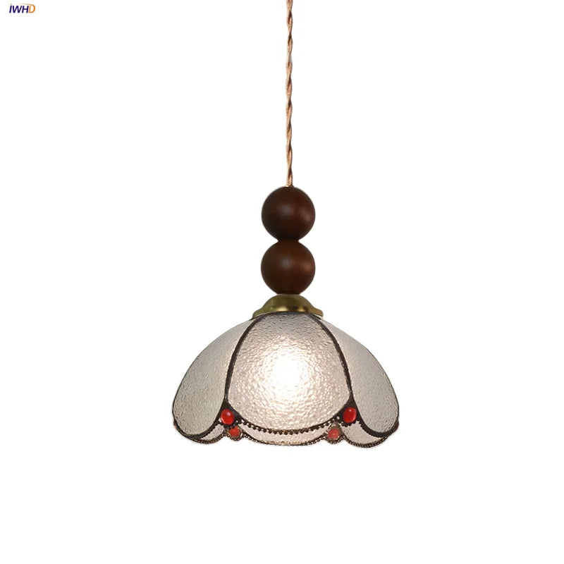 Afralia™ Tiffany Style Wood Globe Glass LED Pendant Light Fixture for Home Lighting