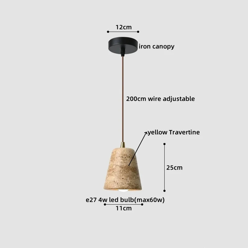 Yellow Travertine LED Glass Pendant Light - Japanese Style Living Room Fixture