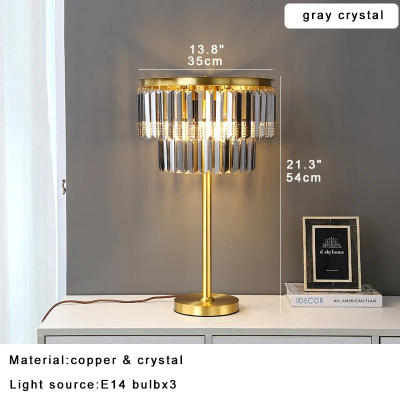 Copper Crystal Table Lamp: Elegant Dimmable Nightstand Light for Bedroom Décor