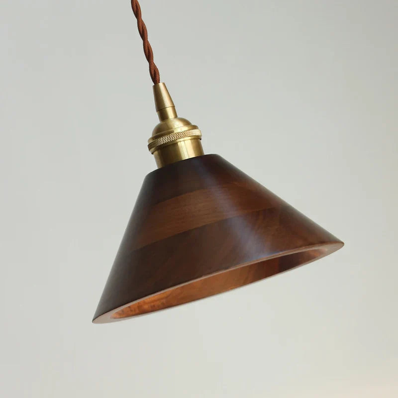 Walnut Wood LED Pendant Lamp 200cm Adjustable Nordic Modern Hanging Light