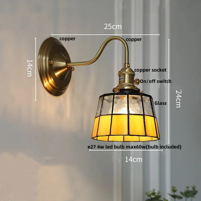 Afralia™ Blue Glass Copper LED Wall Light Fixture Stair Bar Restaurant Bedroom E27