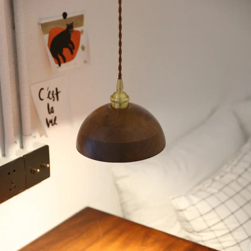 Walnut Wood LED Pendant Light, Modern Nordic Hanging Lamp for Home Decor
