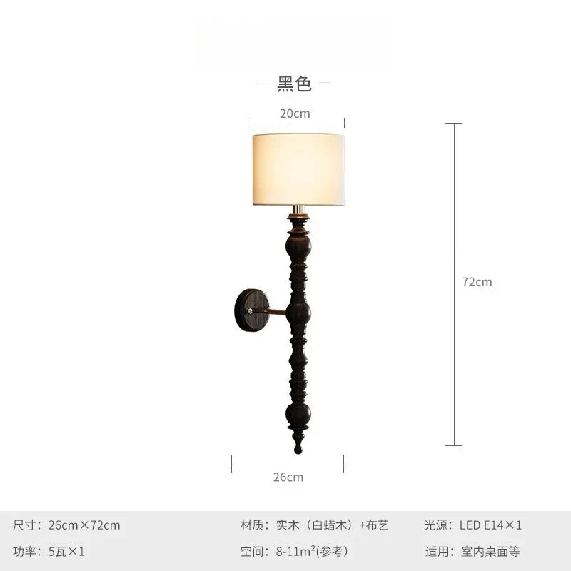 Wall Lamp LED E27 Solid Walnut/Black Wood Medieval Design
