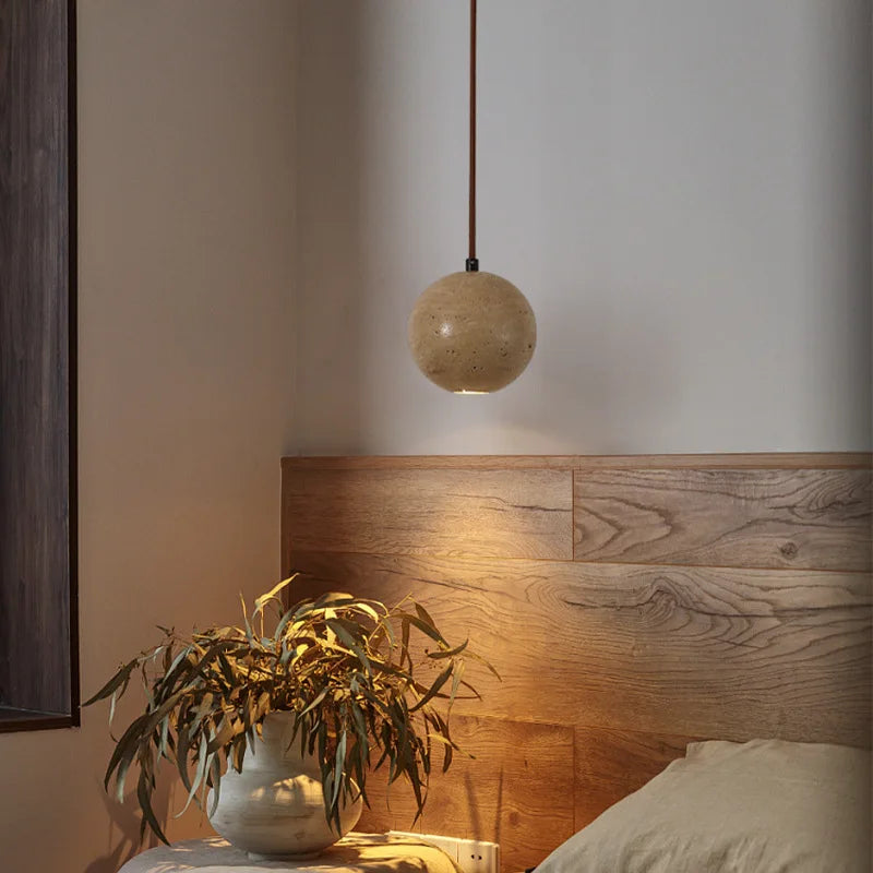 Stone Ball LED Pendant Lamp: Stylish Round Hanging Light for Bedroom & Living Room