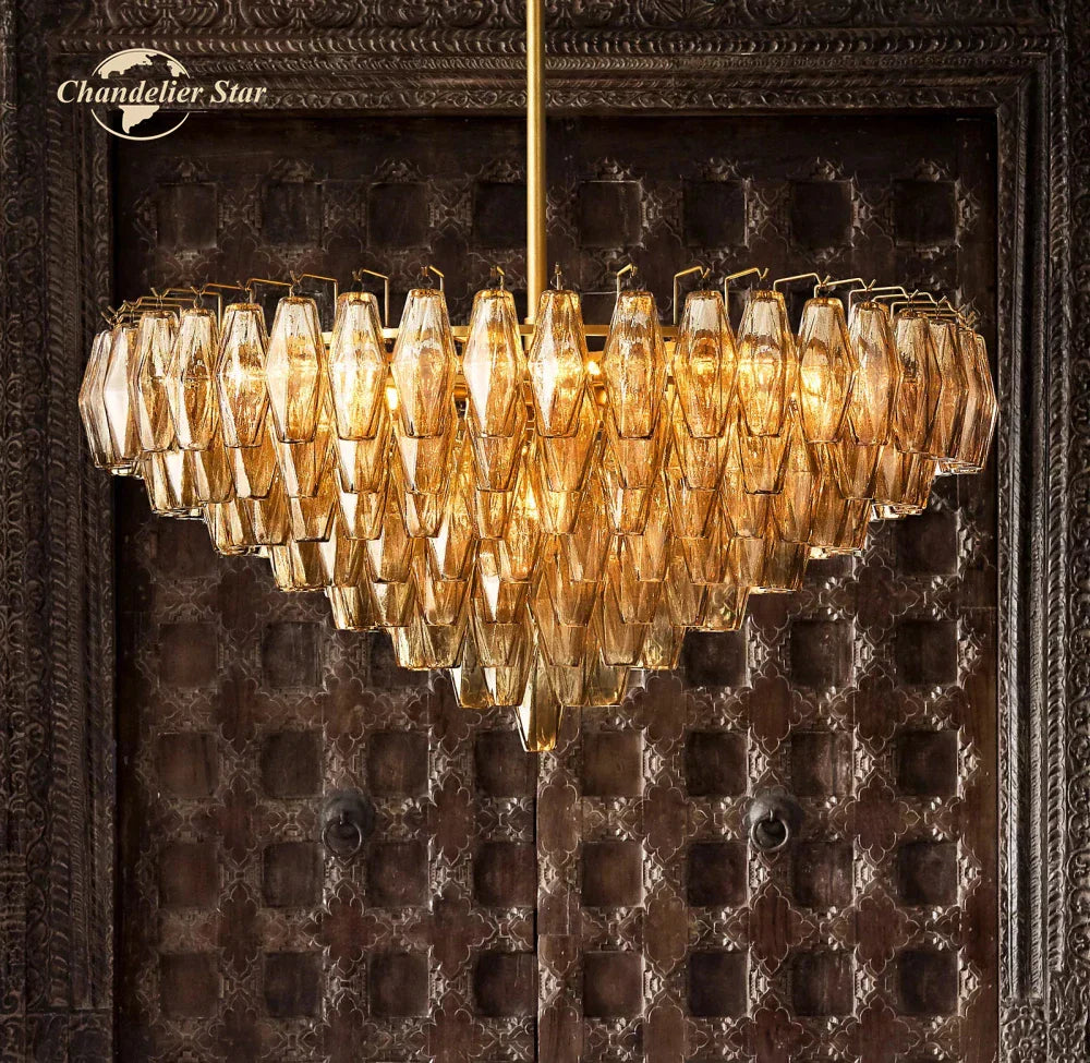 Smoke Glass Tiered Round Chandelier for Living Room, Bedroom, Dining Room