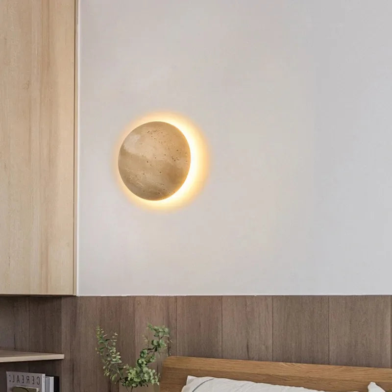 Round Stone Wall Mounted LED Sconce for Living Room & Bedroom