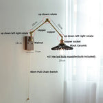 Rotatable 2-Swing Arm Walnut Wood LED Wall Lamp for Living Room & Cafe