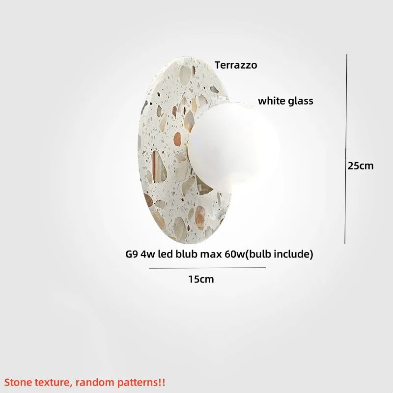Terrazzo Marble Stone LED Wall Sconce Lamp, Modern Nordic Bedside Light