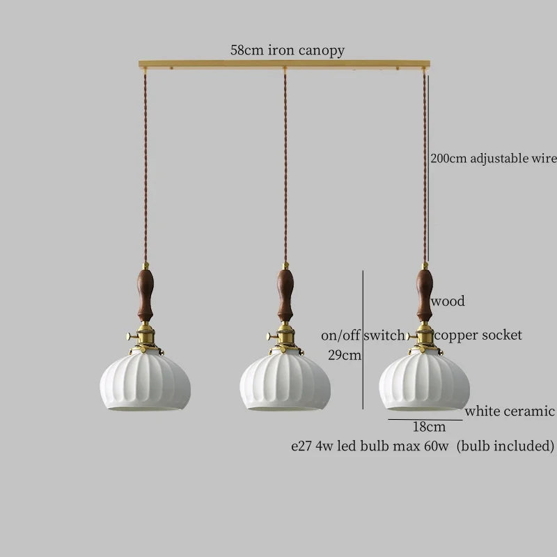 Wood Handle LED Pendant Lights Japanese Vintage Style Bar Bedroom Living Room HangLamp