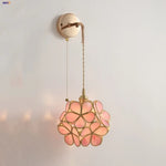 Pink Flower Glass LED Wall Light: Copper Nordic Modern Bedroom Lamp