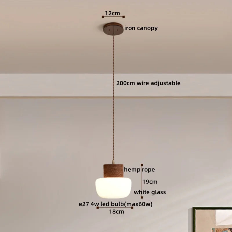 Hemp Rope LED Pendant Light - Nordic Glass Hanging Lamp for Home Decor