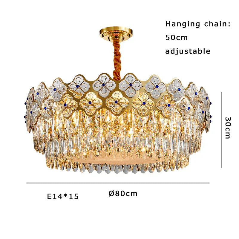 European Crystal Luxury Chandelier Gold Room Decor Hanglamp