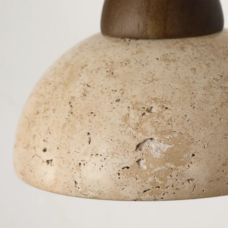 Wood Canopy LED Wall Sconce Yellow Travertine Stone Pull Chain Switch