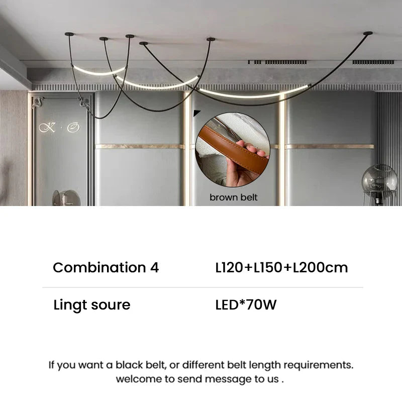 Modern Leather Belt Pendant Lights for Living Room Chandelier