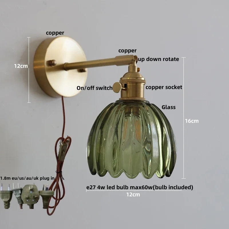 Clear Glass LED Wall Lights Up Down Rotate Copper Nordic Sconce Fixtures