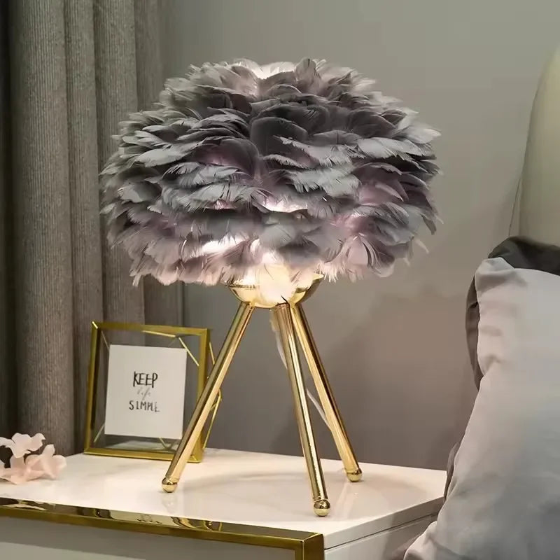 Feather Table Lamp Desk Light for Bedroom and Living Room