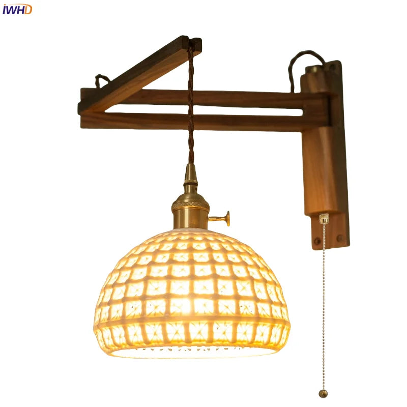 Walnut Wood LED Wall Lamp Copper Ceramic Minimalistic Loft Light