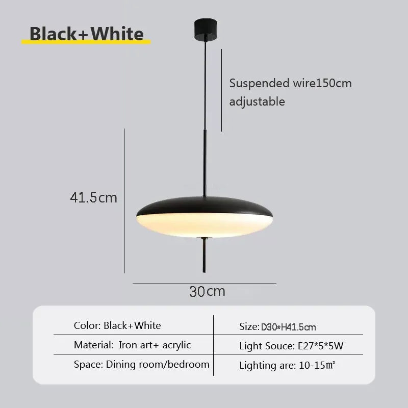 Modern Saucer Pendant Light 30/50cm Black White for Home & Commercial Decor
