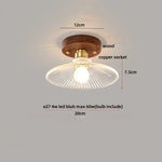 Vintage Wood & Copper Rotatable Ceiling Light - Amber Glass LED Fixture