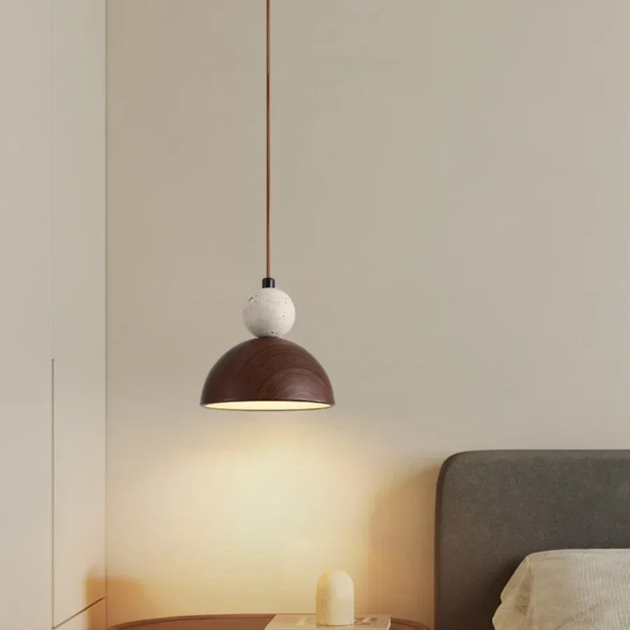 Afralia™ Yellow Travertine LED Pendant Lights Bar Semicircle Iron Stone Globe Hanging Lamp