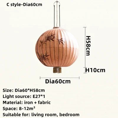 Handmade Japanese Lantern Painting Pendant Lamp Fabric Chandelier
