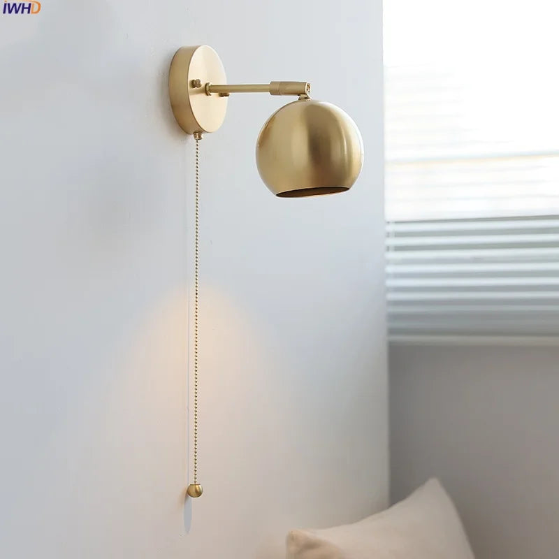 Copper Wall Light with Pull Chain Switch, Modern Nordic Design