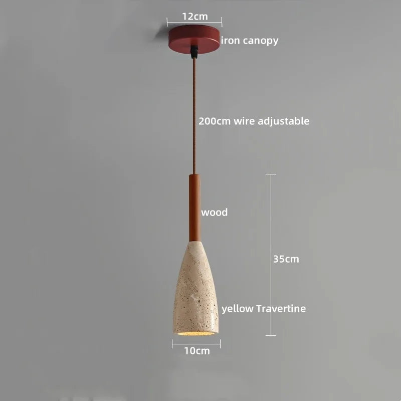 Yellow Travertine LED Glass Pendant Light - Japanese Style Living Room Fixture