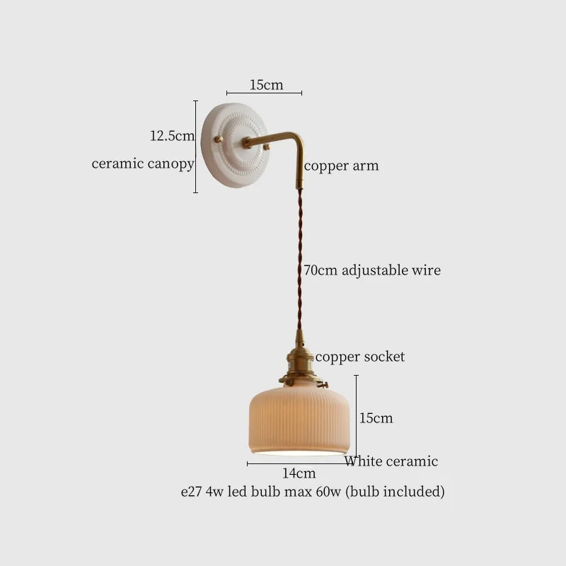 Afralia™ Adjustable LED Wall Sconce Lamp Stripe Ceramic Copper Mirror Bedside