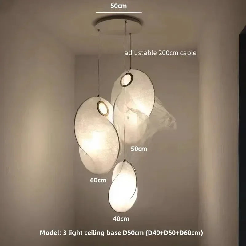Nordic Silk Chandelier Pendant Lights for Foyer Bedroom Bar, LED Droplight Fixtures