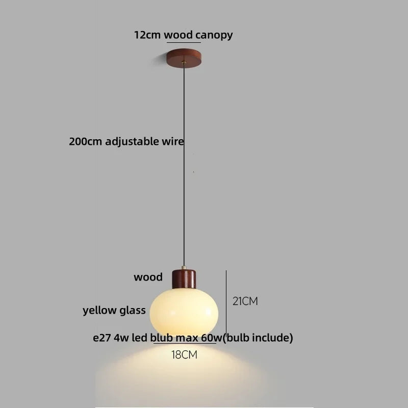Afralia™ Amber Glass LED Pendant Light for Kitchen Cafe Restaurant Rustic Wood Interior Lighting
