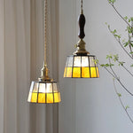 Brass LED Pendant Light with Adjustable Glass & Wood Hang Lamp