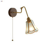 Copper Rotate Arm LED Wall Light: Clear Glass Walnut Bedside Lamp