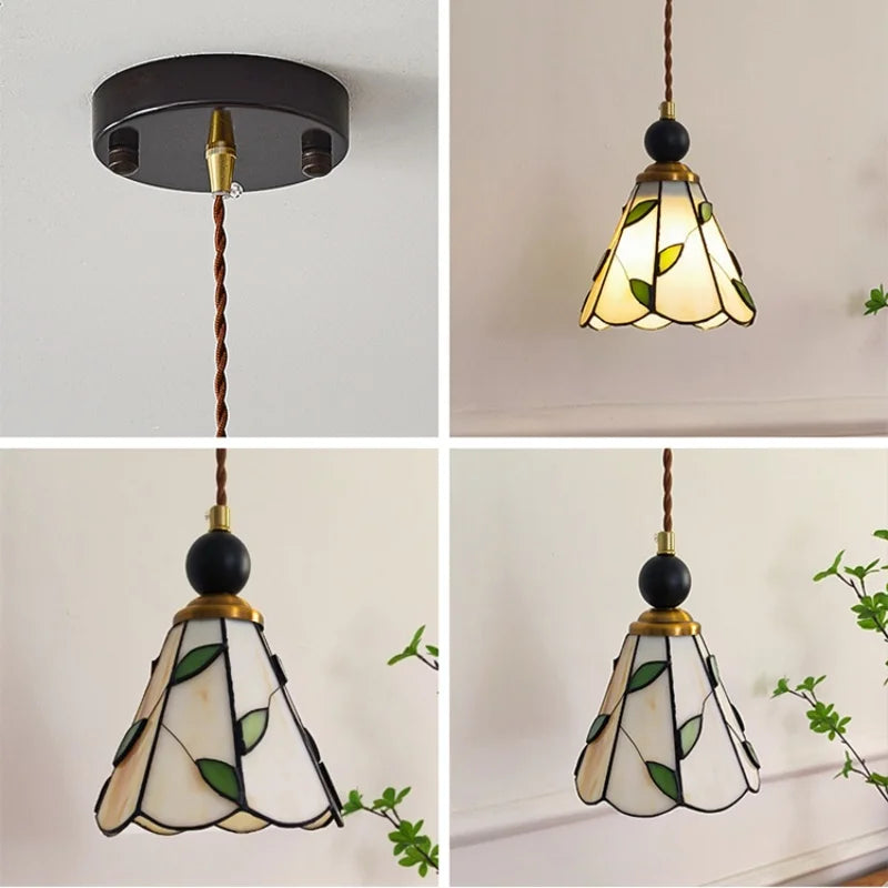 Afralia™ Tiffany Glass Pendant Lights: Wood Globe LED Hanging Lamp, Nordic Modern Design
