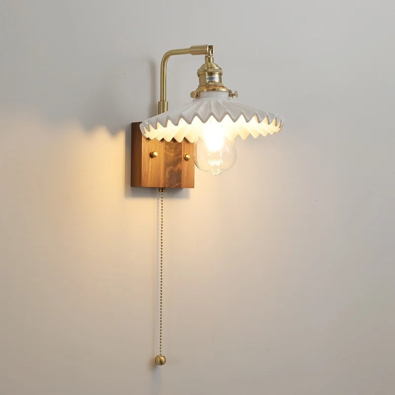 Walnut Ceramic LED Wall Lamp Pull Chain Switch - Modern Bathroom Mirror Light